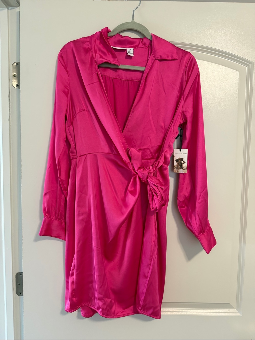 Sincerly Jules Fuchsia Long Sleeve Wrap Dress